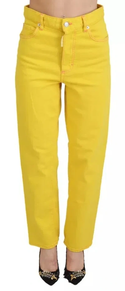 Pre-owned Dsquared2 Dsquared² Yellow Cotton High Waist Straight Denim Boston Women's Jeans ()