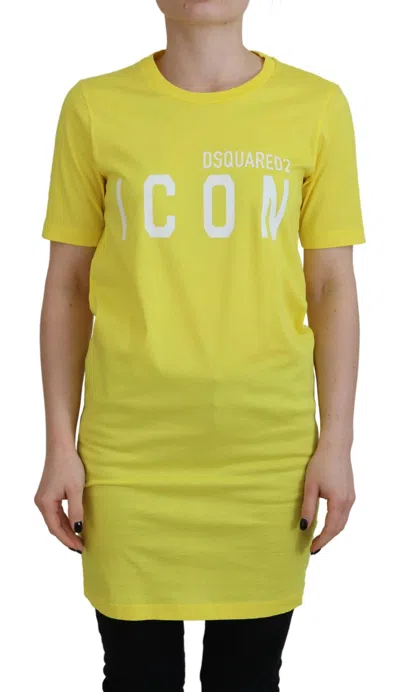 Pre-owned Dsquared2 Dsquared² Yellow Cottonshiny Icon Renny Dress Crewneck Women's T-shirt ()