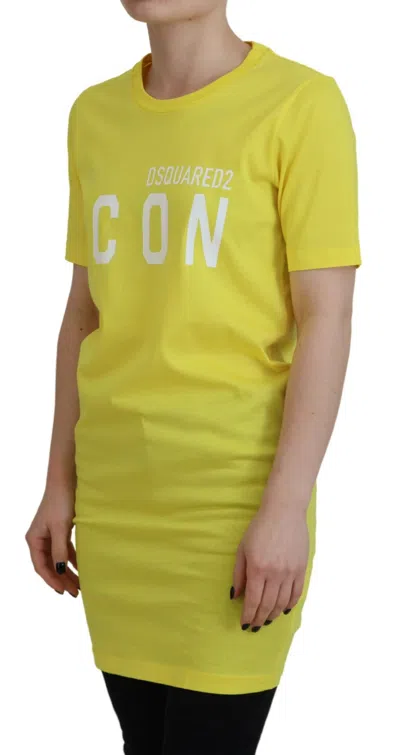 Pre-owned Dsquared2 Dsquared² Yellow Cottonshiny Icon Renny Dress Crewneck Women's T-shirt ()