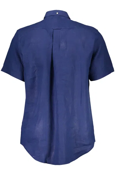 Gant Ele Blue Linen Button-down Men's Shirt In Blue