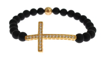 Nialaya Chic Matte Onyx Bead & Cz Diamond Cross Women's Bracelet In Black