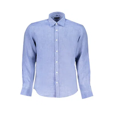 North Sails Light Blue Linen Men Shirt In Blue
