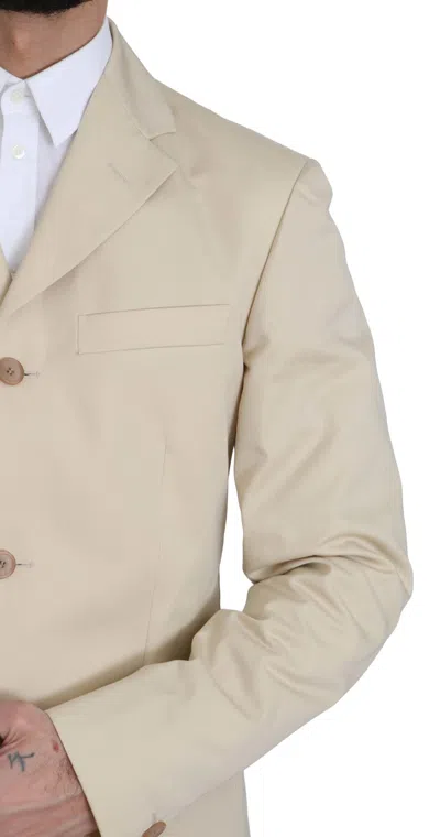 Romeo Gigli Two Piece 3 Button  Cotton Solid Suit In Beige