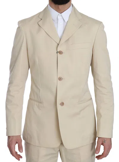 Romeo Gigli Two Piece 3 Button  Cotton Solid Suit In Beige