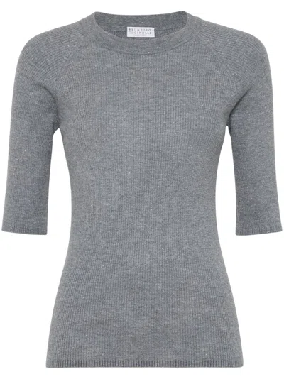Brunello Cucinelli Sparkling Cashmere Sweater In Gray