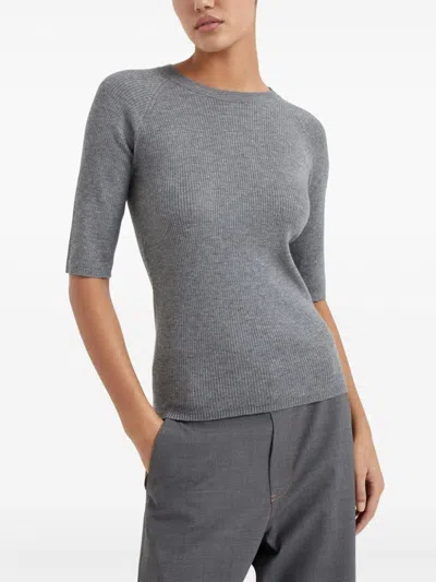 Brunello Cucinelli Sparkling Cashmere Sweater In Gray
