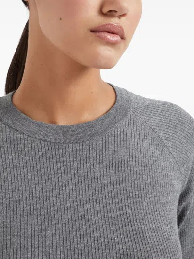 Brunello Cucinelli Sparkling Cashmere Sweater In Gray