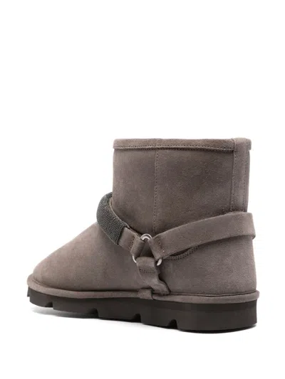 Brunello Cucinelli Women Suede Ankle Boots With Shearling Lining