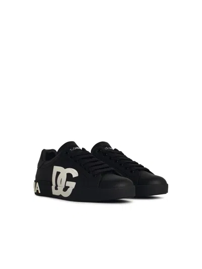 Dolce & Gabbana Portofino White And Black Leather Sneakers