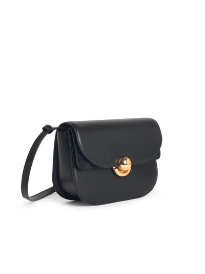 Furla Smooth Black Calf Leather Foldover Top Bag