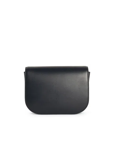 Furla Smooth Black Calf Leather Foldover Top Bag