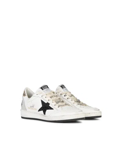 Golden Goose Ballstar Leather Upper And Toe Glitter Star And Heel Suede Spur Shoes