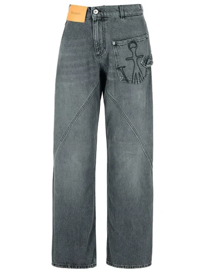 Jw Anderson Signature Logo Twisted Workwear Jeans In Grey