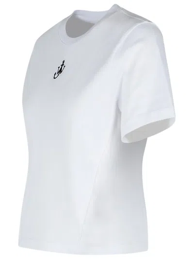 Jw Anderson Mens White Anchor-embroidery Crop Cotton-jersey T-shirt In White