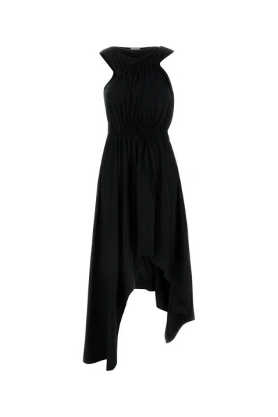 Alexander Mcqueen Asymmetric Organic Black Denim 12oz Dress In Black