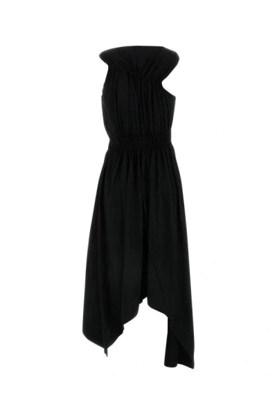 Alexander Mcqueen Asymmetric Organic Black Denim 12oz Dress In Black