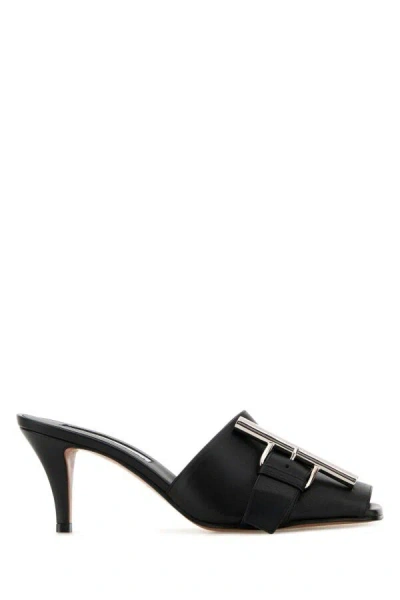 Alexander Mcqueen Leather Mules With Kitten Heel And Metal Embellishment In Black