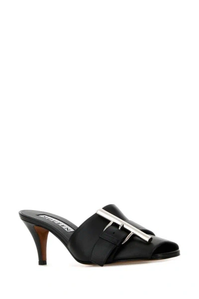 Alexander Mcqueen Leather Mules With Kitten Heel And Metal Embellishment In Black