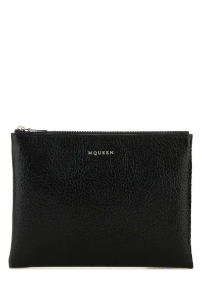 Alexander Mcqueen Textured Finish Leather Pouch In Black