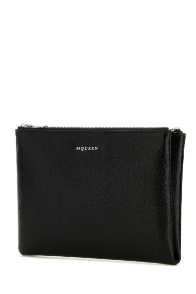 Alexander Mcqueen Textured Finish Leather Pouch In Black