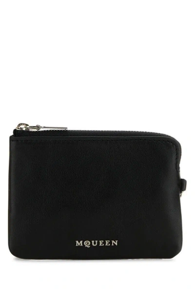Alexander Mcqueen Women Black Leather Sling Card Holder In Black