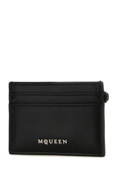 Alexander Mcqueen Women Black Leather Sling Card Holder In Black