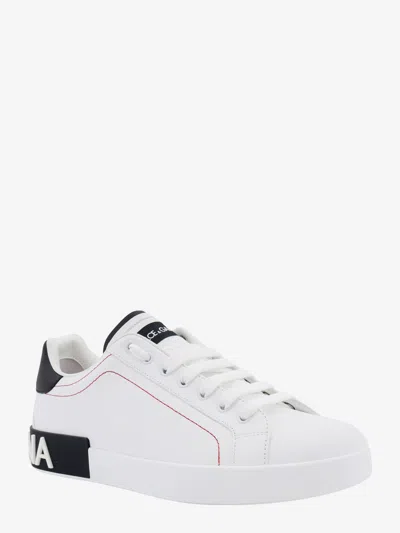 Dolce & Gabbana Portofino Leather Sneakers With Rubberized Logo Shoes In White
