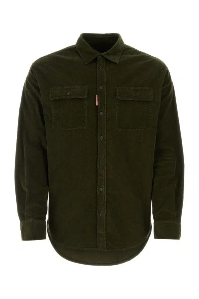 Dsquared2 Dsquared Bottle Green Stretch Corduroy Shirt In Green