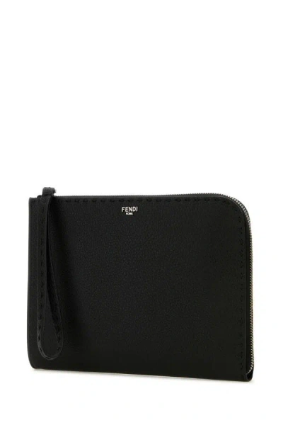 Fendi Leather Pouch Bag In Black