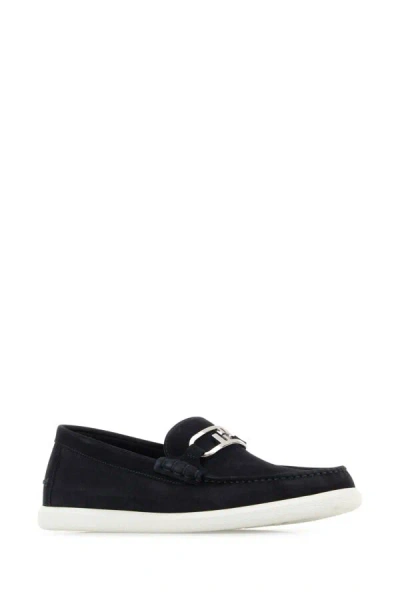 Fendi Midnight Suede O Lock Light Loafers In Blue
