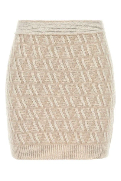 Fendi Beige Ff Cashmere And Wool Mini Skirt In Multicolor