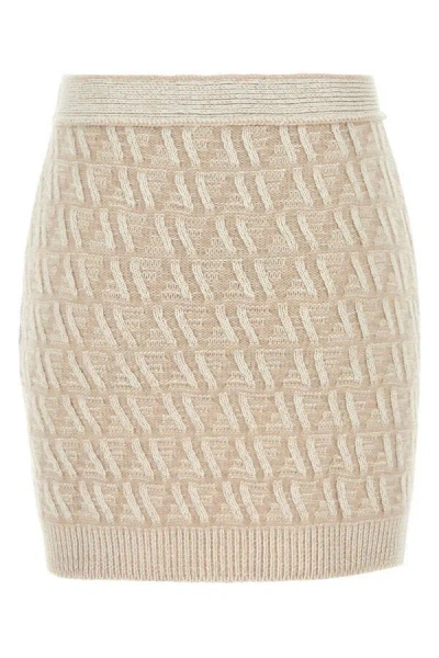 Fendi Beige Ff Cashmere And Wool Mini Skirt In Multicolor