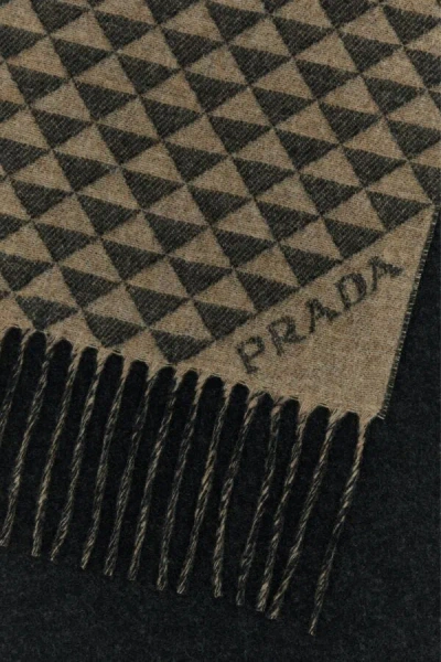 Prada Men Embroidered Wool Blend Scarf In Multicolor