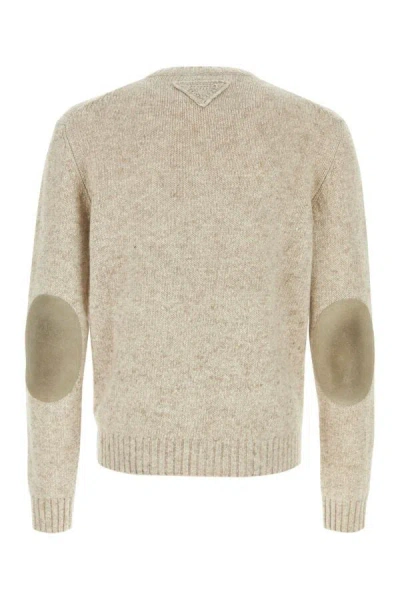 Prada Crew Neck Cashmere Sweater With Elbow Patches In Brown