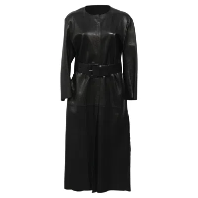 Acne Studios Long Coat With Belt In Black Leather In Black