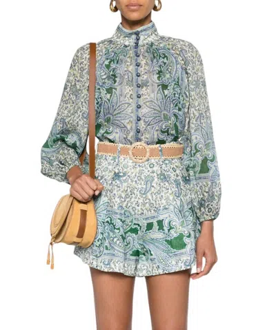 Shop Zimmermann Ottie Billow Blouse In Green Paisley In Multi