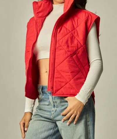 Love Poem Boxy Quilted Puffer Vest In Red In Red