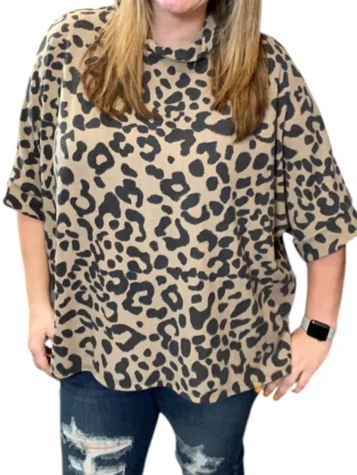 Honeyme Leopard Cowl Neck Poncho In Brown In Brown