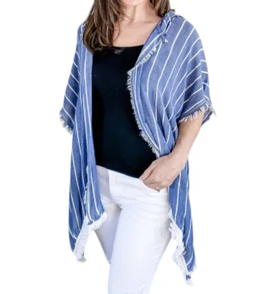 Kori Denim Striped With Fringe Detail Hoodie In Blue In Blue