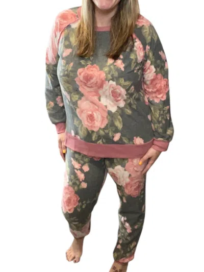 Honeyme Floral Lounge Set In Mauve/charcoal In Multi