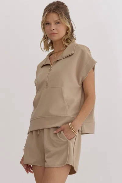 Entro Putting Sugar On Me Half Zip Top In Taupe In Grey