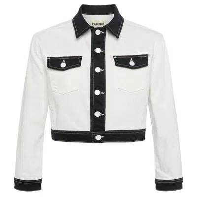 L Agence Koda Colorblock Crop Jacket In White/black In Multi
