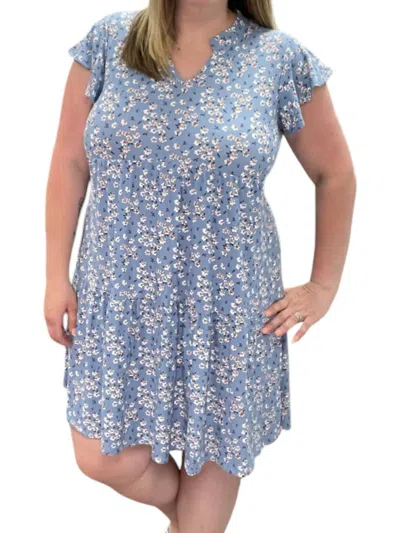Honeyme Floral Tiered Gabby Babydoll Dress In Blue In Blue