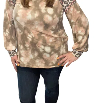 Honeyme Leopard And Tie Dye Sweater In Peach/brown In Multi