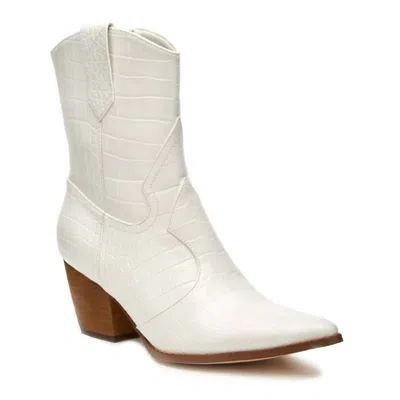 Matisse Bambi White Crocodile Embossed Mid-calf High Heel Boots In White