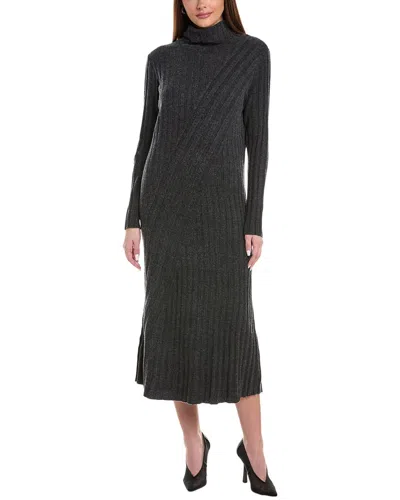 Reiss Cady Long Sleeve Mixed Rib Midi Sweater Dress In Grey