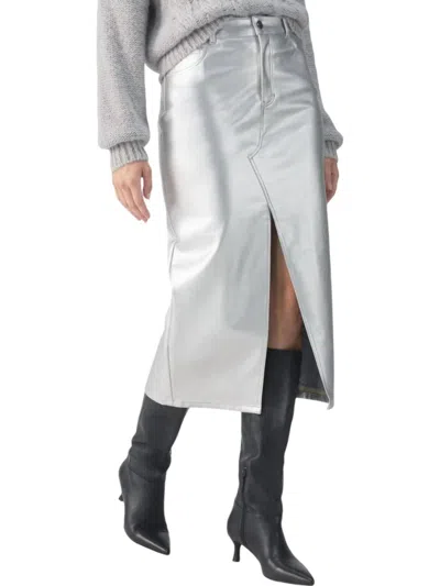 Sanctuary Metallic Faux Leather Midi Skirt In Silver