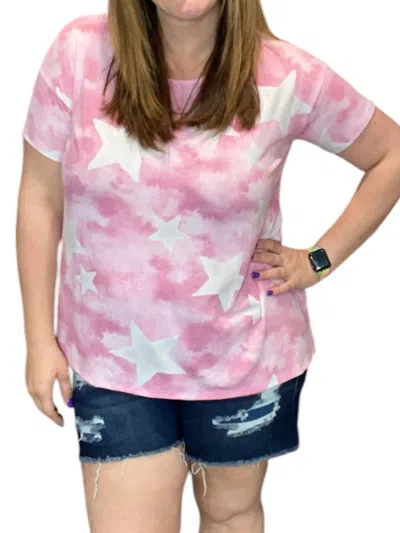 Honeyme Tie Dye Star Tunic Top In Pink In Pink