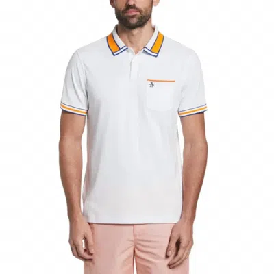 Original Penguin Organic Stripe Cotton Polo Shirt In Bright White In White