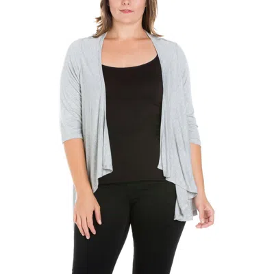 24seven Comfort Apparel Plus Size Elbow Length Sleeve Open Cardigan In Grey